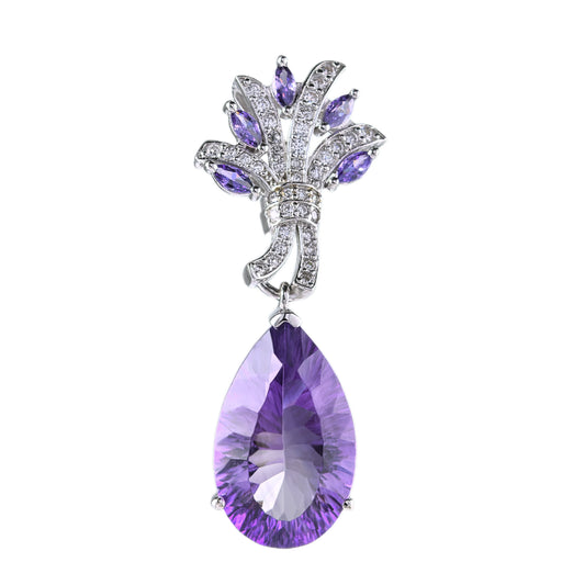 Elegant Rhodium Plated Silver 925 Natural Amethyst Pendant
