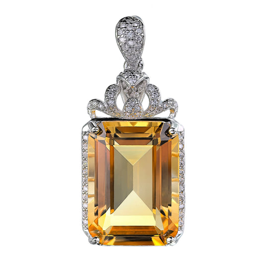 Classic Rhodium Plated Silver 925 Jewelry Natural Citrine Pendant
