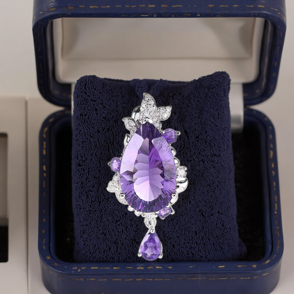 Gorgeous Rhodium Plated Sterling Silver 925 Natural Amethyst Pendant