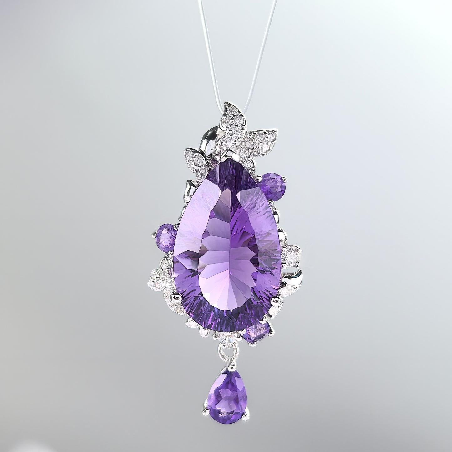 Gorgeous Rhodium Plated Sterling Silver 925 Natural Amethyst Pendant