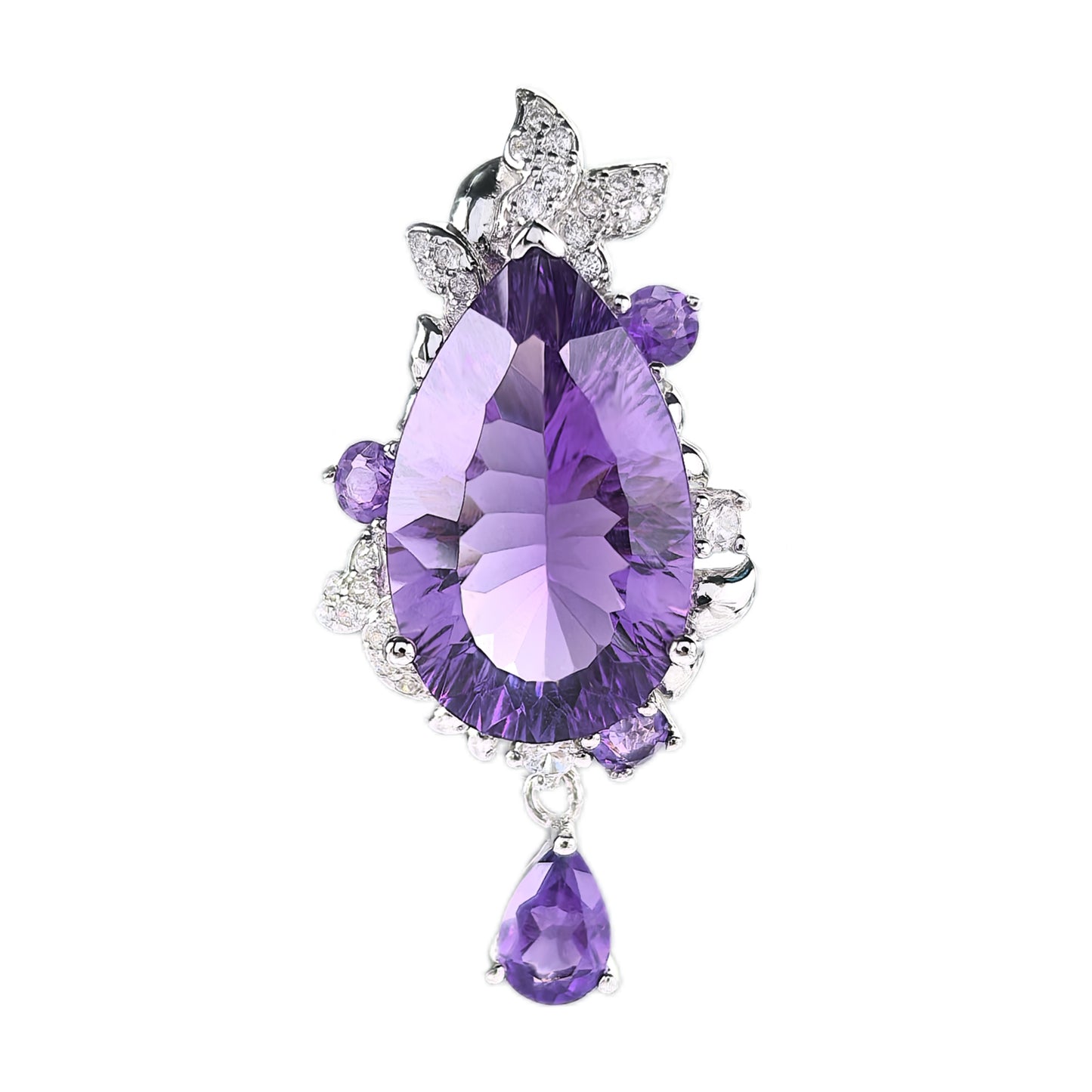 Gorgeous Rhodium Plated Sterling Silver 925 Natural Amethyst Pendant