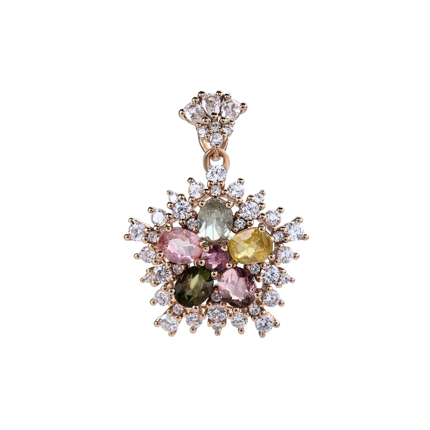 Dazzling Rose Gold Plated 925 Sterling Silver Natural Tourmaline Flower Pendant
