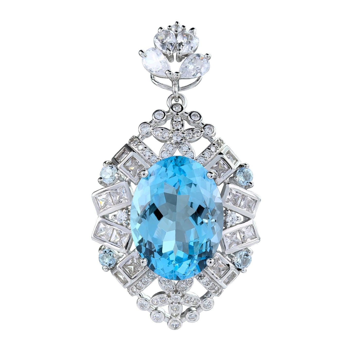 Unique Rhodium Plated 925 Sterling Silver Natural Sky Blue Topaz Pendant