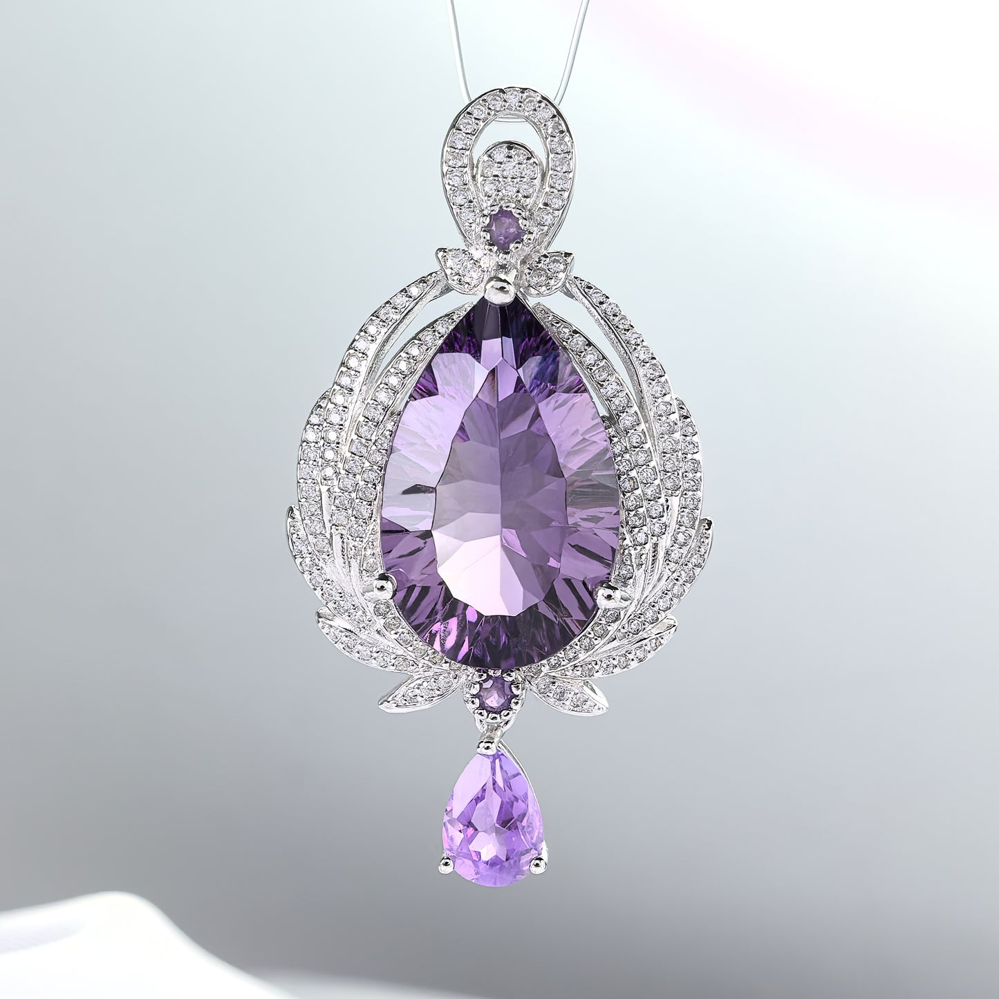 Graceful Rhodium Plated Silver 925 Jewelry Natural Amethyst Pendant