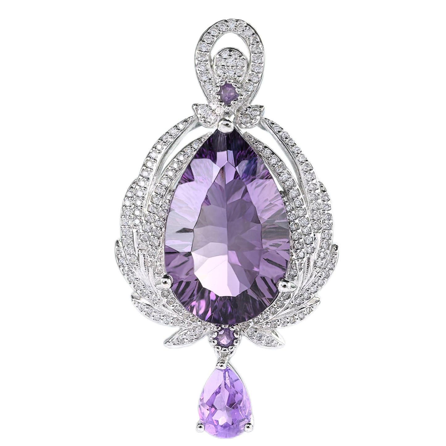 Graceful Rhodium Plated Silver 925 Jewelry Natural Amethyst Pendant