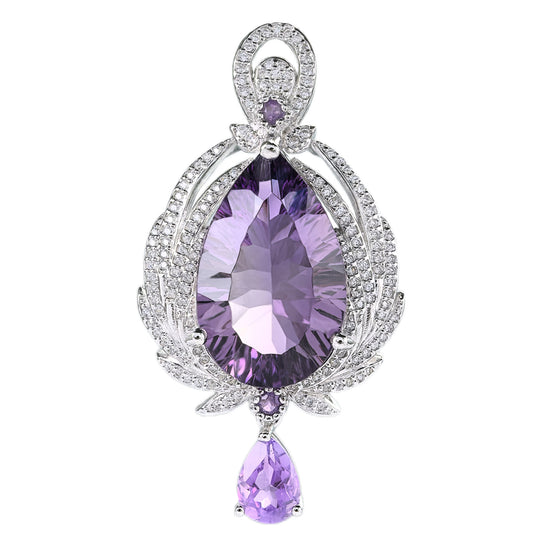 Graceful Rhodium Plated Silver 925 Jewelry Natural Amethyst Pendant
