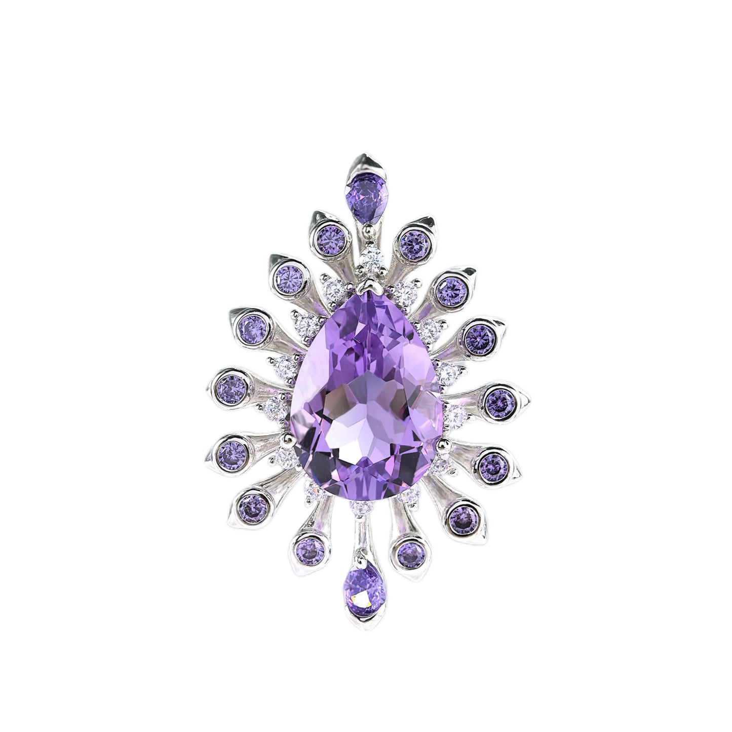Sparkling Rhodium Plated 925 Silver Jewelry Natural Amethyst Pendant