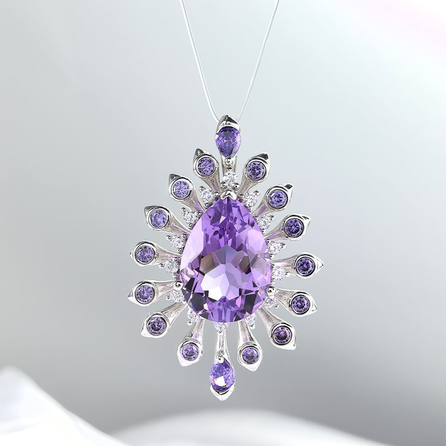 Sparkling Rhodium Plated 925 Silver Jewelry Natural Amethyst Pendant