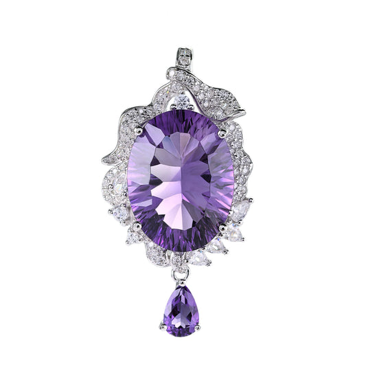 Elegant 925 Sterling Silver Natural Amethyst Pendant Rhodium Plated