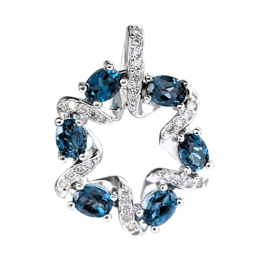 Charming Rhodium Plated 925 Silver Jewelry Natural London Blue Topaz Pendant