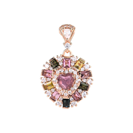 Charming Rose Gold Plated 925 Sterling Silver Natural Tourmaline Heart Pendant