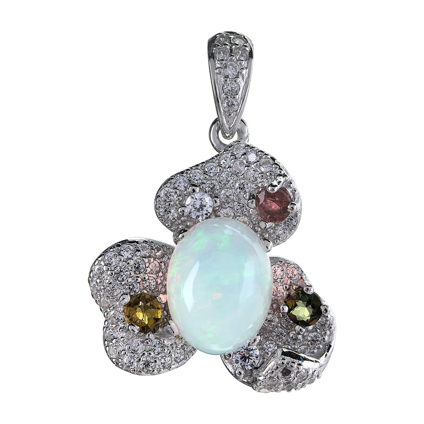 Charming 925 Silver Rhodium Plated Opal Stone Pendant Fine Jewellery