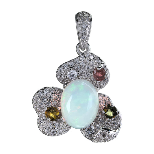 Charming 925 Silver Rhodium Plated Opal Stone Pendant Fine Jewellery