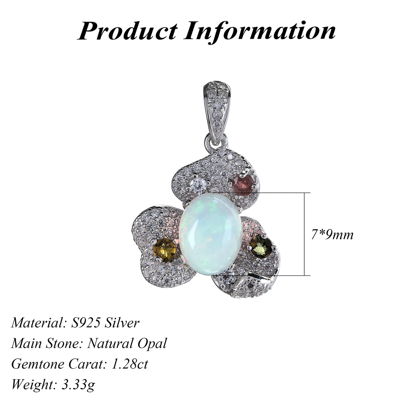 Charming 925 Silver Rhodium Plated Opal Stone Pendant Fine Jewellery