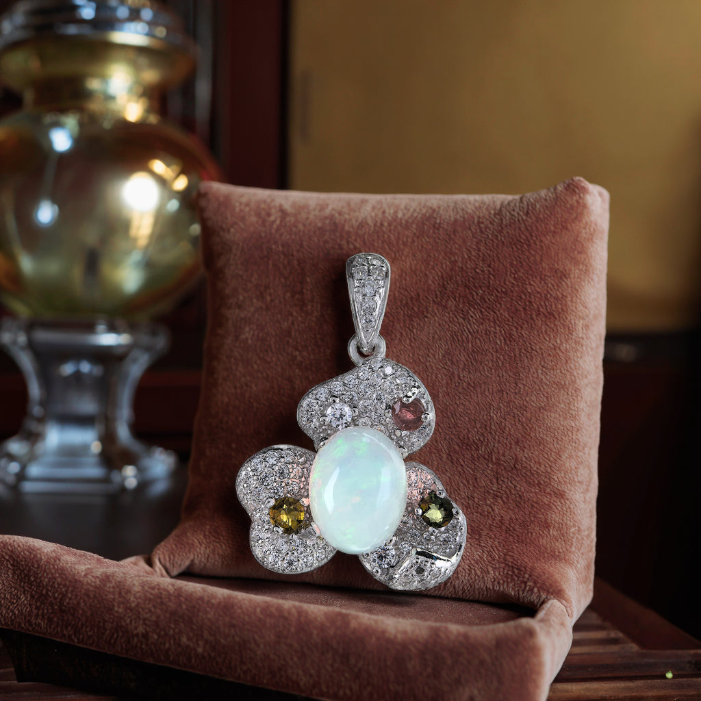 Charming 925 Silver Rhodium Plated Opal Stone Pendant Fine Jewellery
