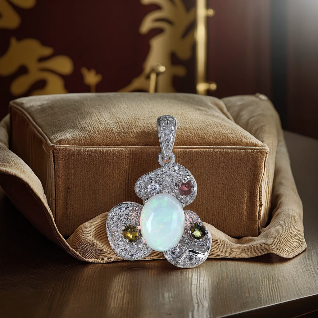 Charming 925 Silver Rhodium Plated Opal Stone Pendant Fine Jewellery