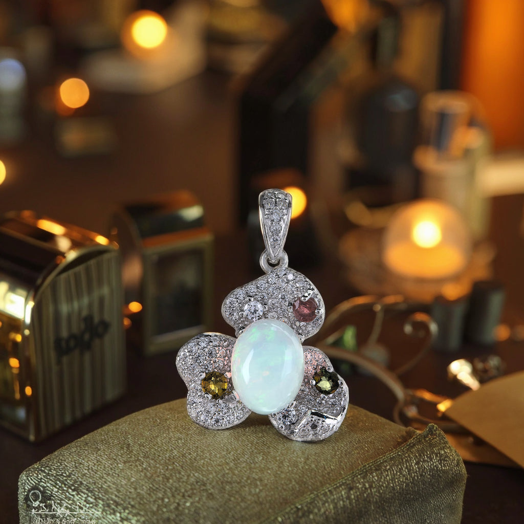 Charming 925 Silver Rhodium Plated Opal Stone Pendant Fine Jewellery