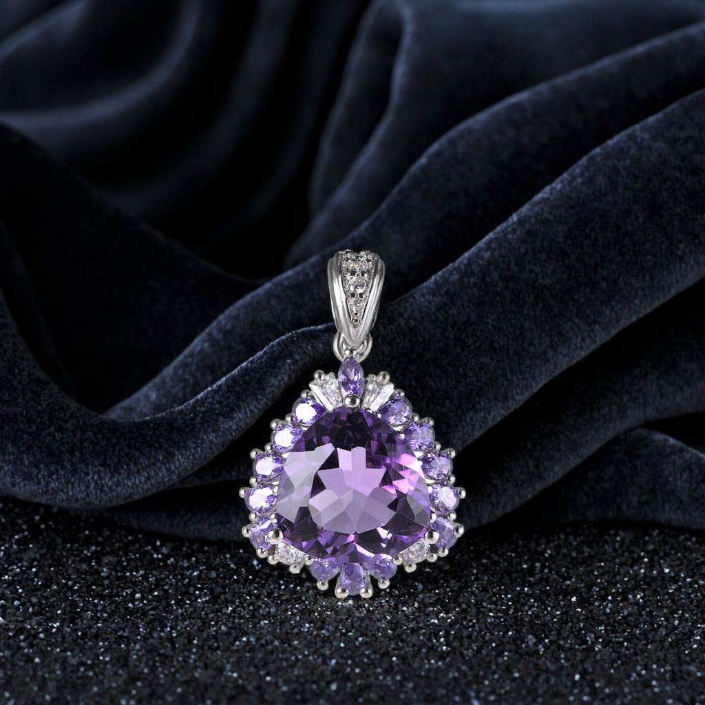 Unique Rhodium Plated 925 Plata Trillion Cut Amethyst Natural Stone Pendant