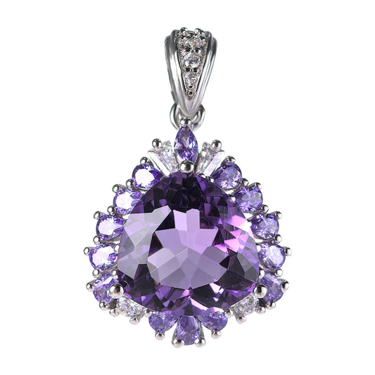 Unique Rhodium Plated 925 Plata Trillion Cut Amethyst Natural Stone Pendant