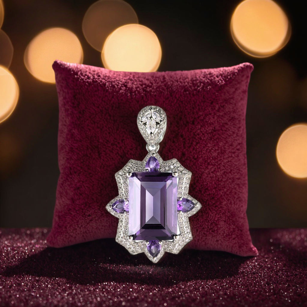Tasteful Rhodium Plated 925 Silver Natural Amethyst Pendant