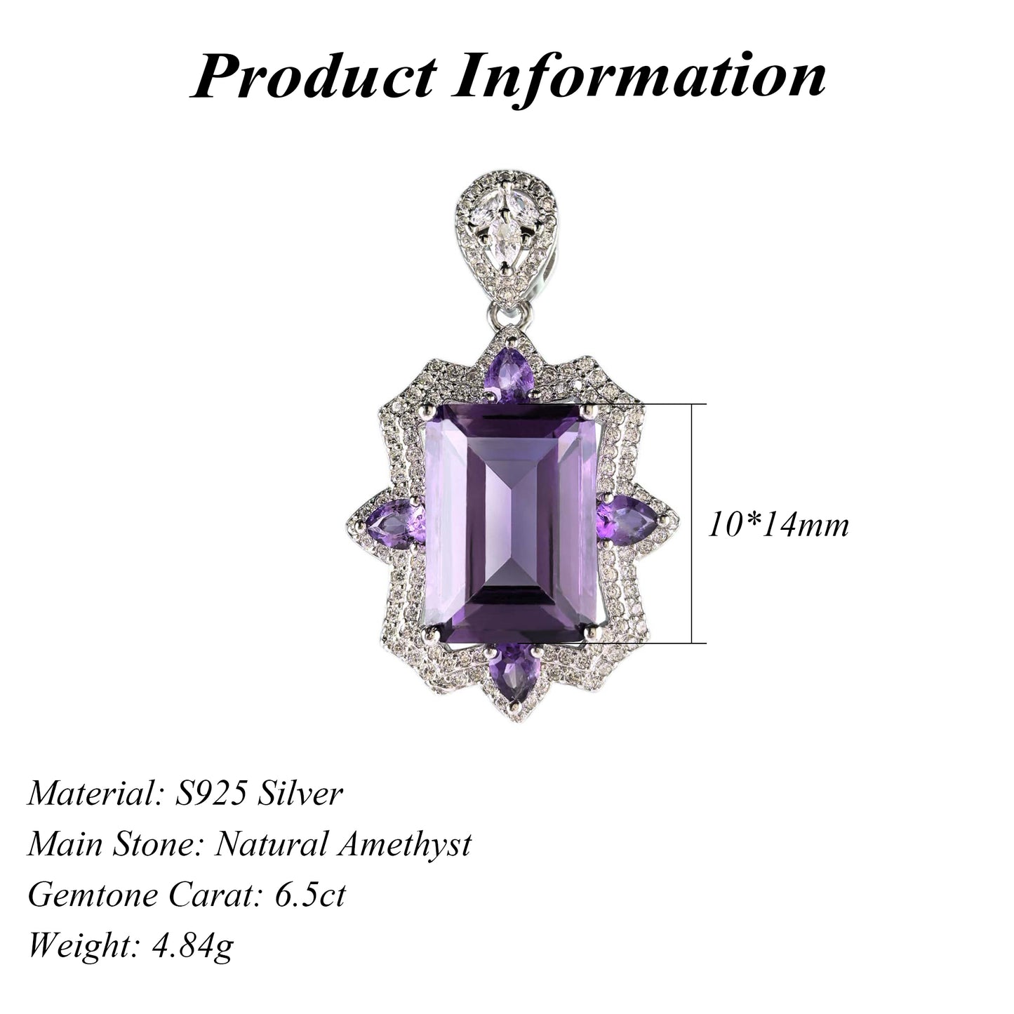 Tasteful Rhodium Plated 925 Silver Natural Amethyst Pendant