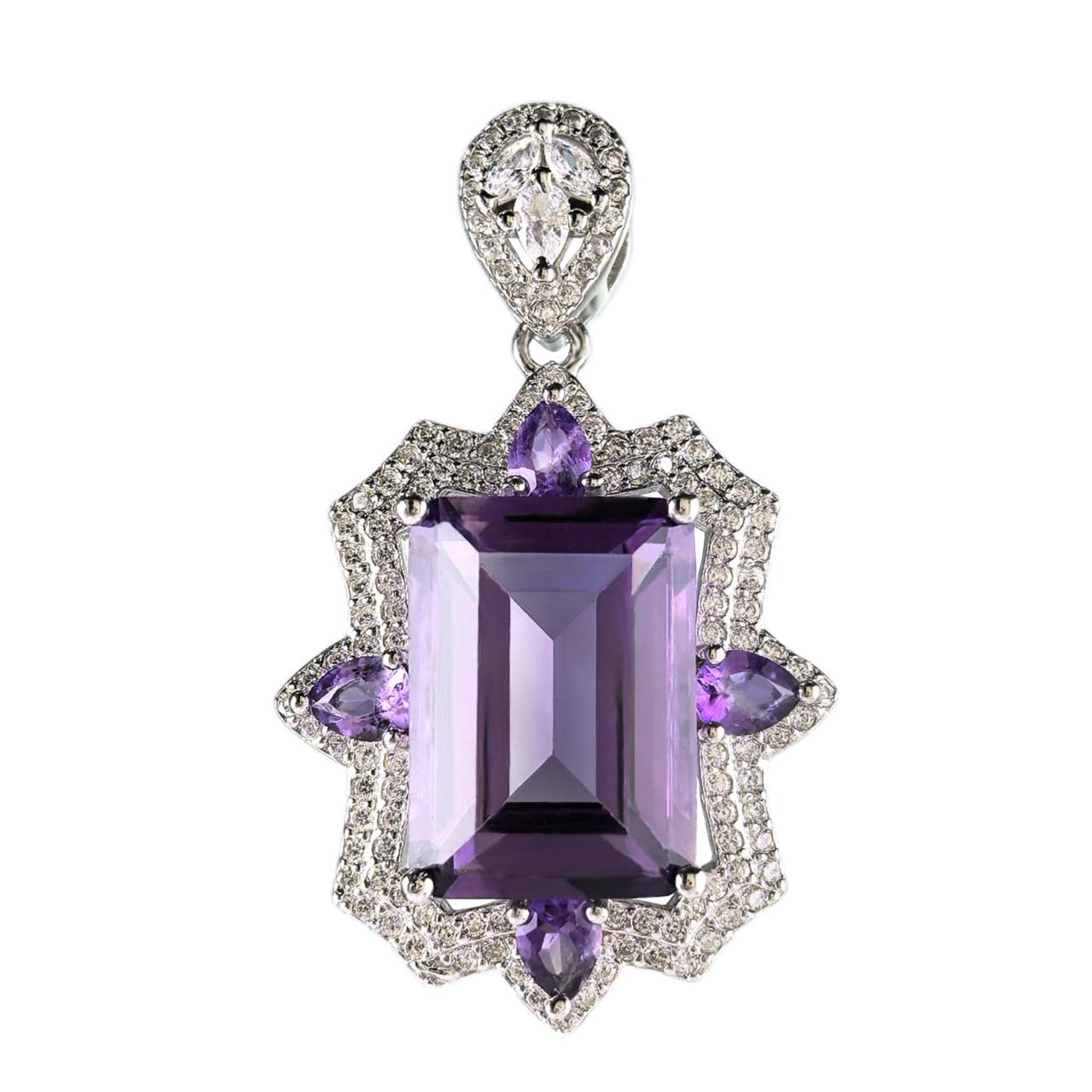 Tasteful Rhodium Plated 925 Silver Natural Amethyst Pendant