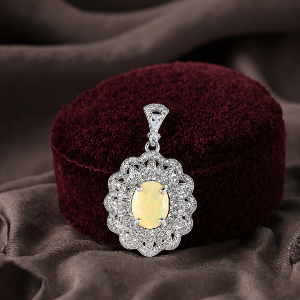 Charming Rhodium Plated 925 Plata Jewelry Natural Opal Pendant