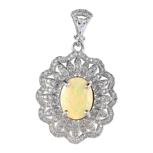 Charming Rhodium Plated 925 Plata Jewelry Natural Opal Pendant