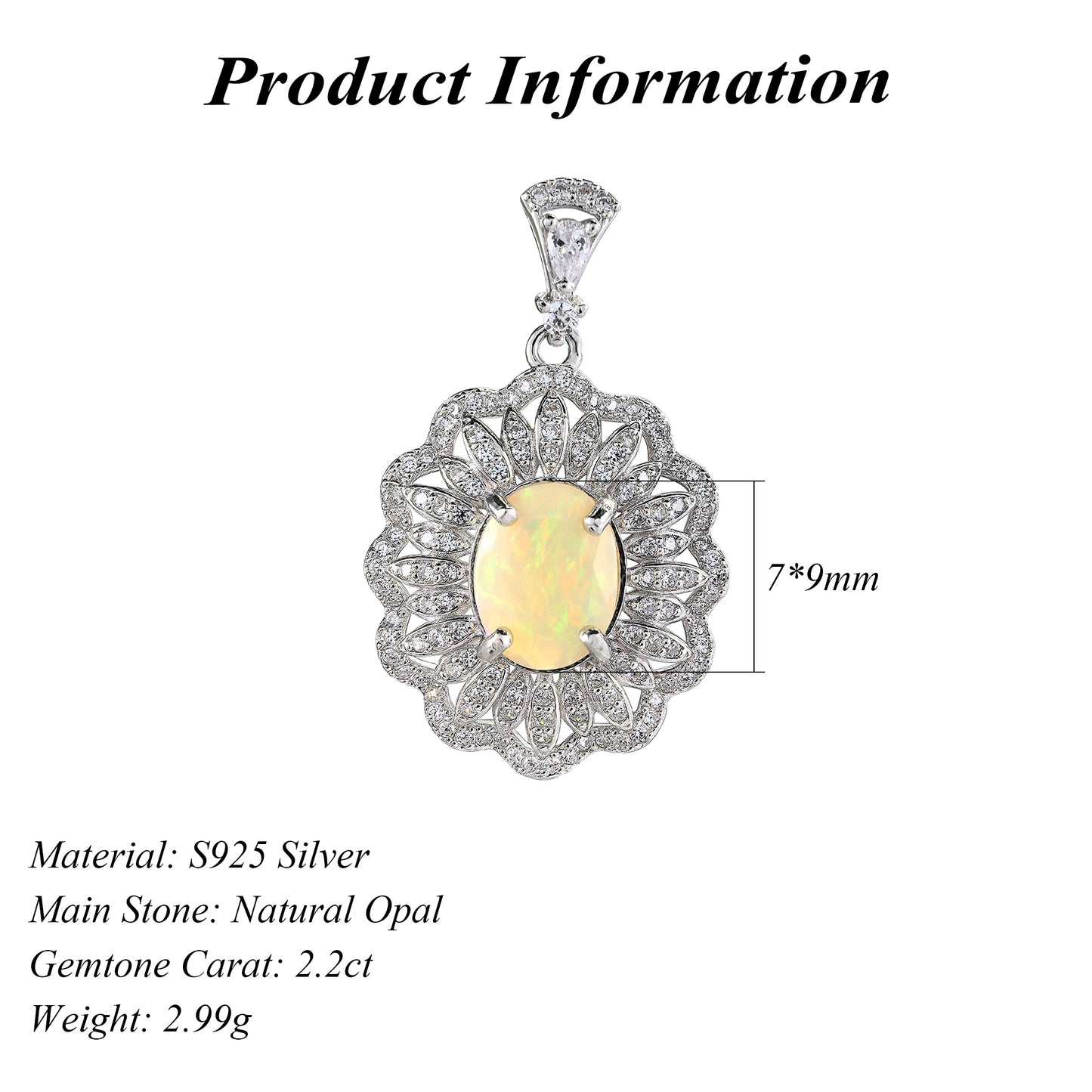 Charming Rhodium Plated 925 Plata Jewelry Natural Opal Pendant