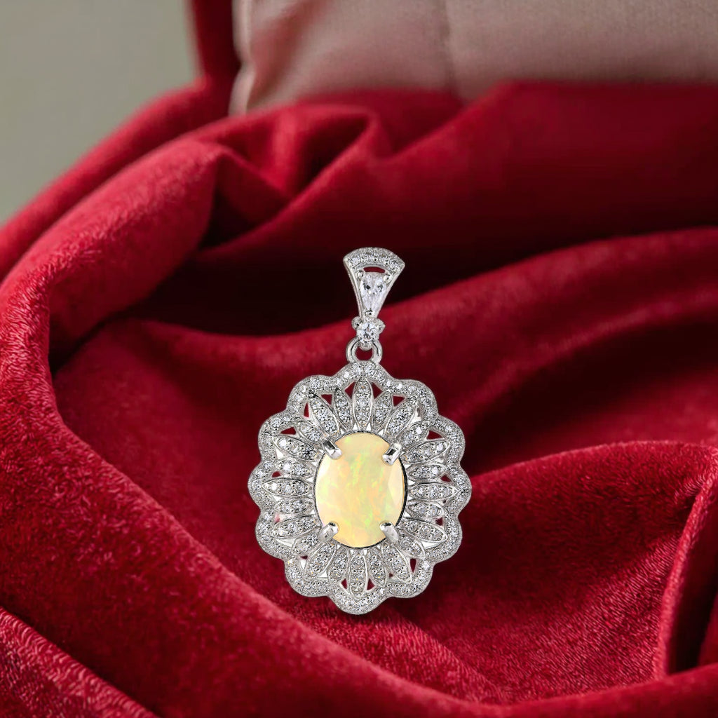 Charming Rhodium Plated 925 Plata Jewelry Natural Opal Pendant