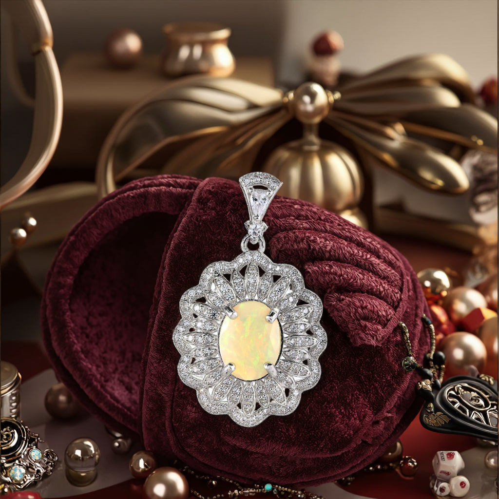 Charming Rhodium Plated 925 Plata Jewelry Natural Opal Pendant