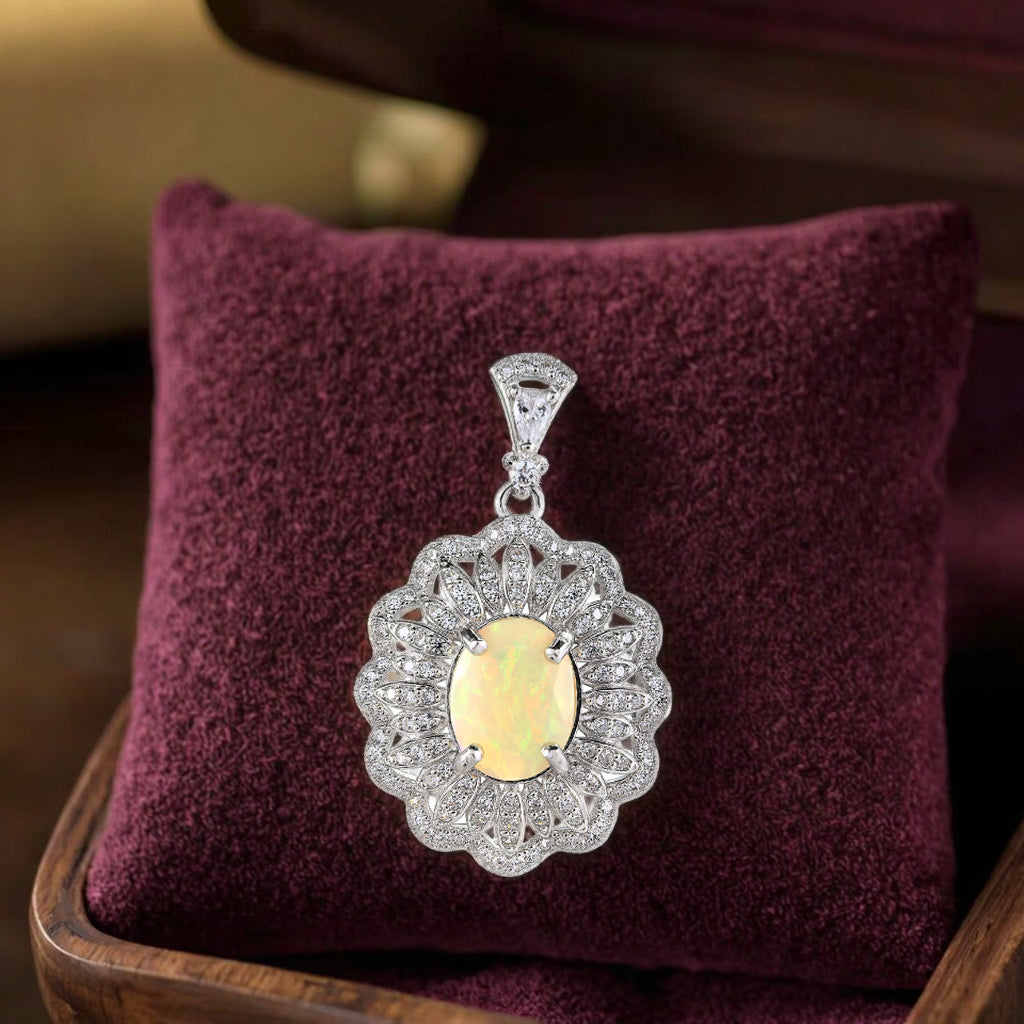 Charming Rhodium Plated 925 Plata Jewelry Natural Opal Pendant