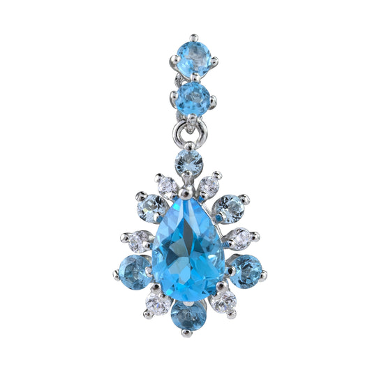Unique Rhodium Plated 925 Silver Natural for Swiss Blue Topaz Pendant