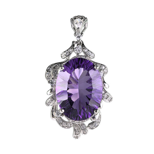 925 Sterling Silver Natural Amethyst Pendant Precious Rhodium Plated