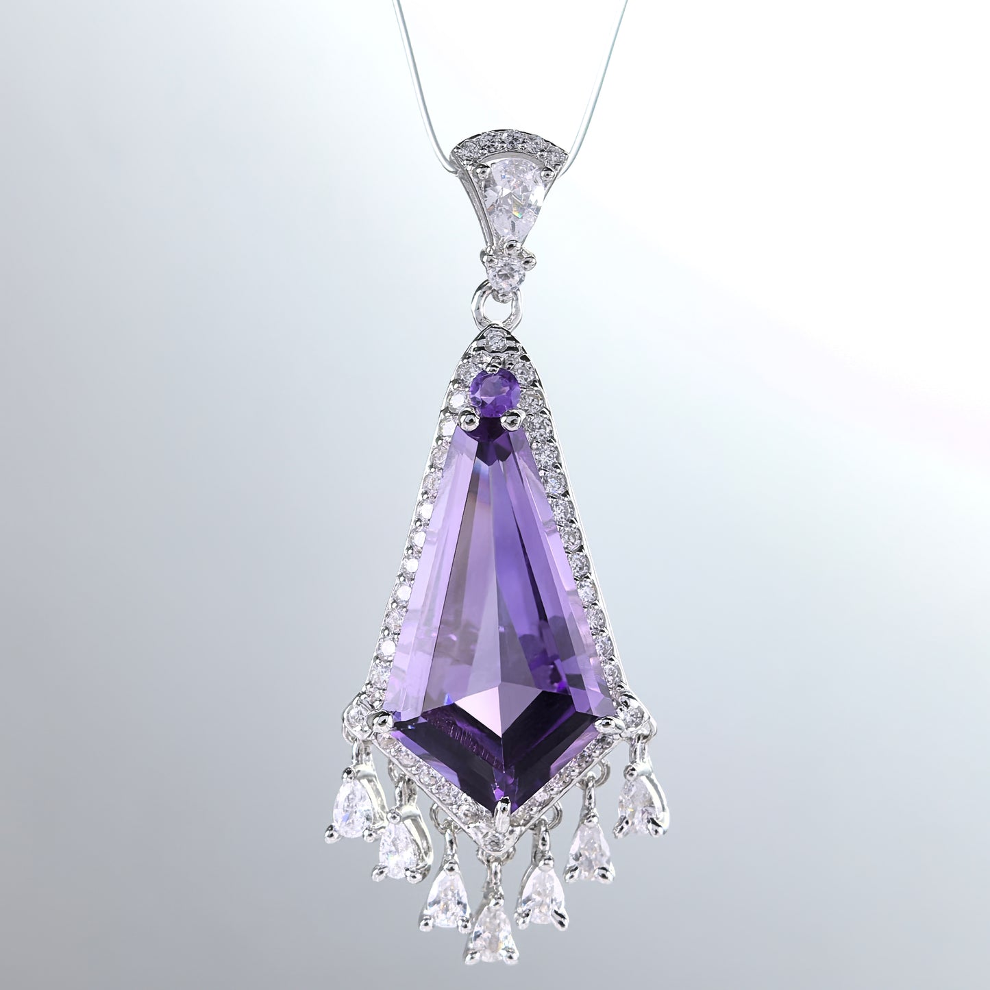 Unique Rhodium Plated 925 Sterling Silver Natural Amethyst Pendant