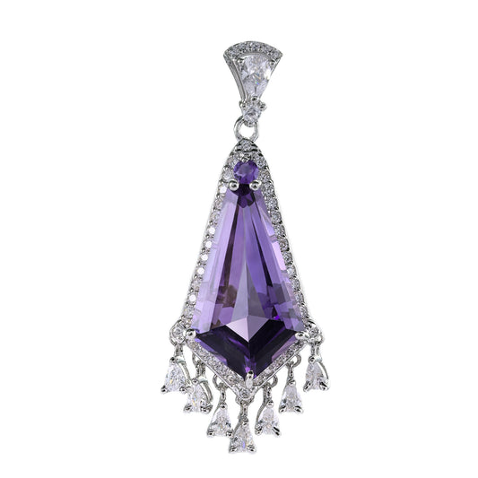 Unique Rhodium Plated 925 Sterling Silver Natural Amethyst Pendant