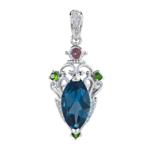 Gorgeous Rhodium Plated 925 Silver Jewelry Natural London Blue Topaz Pendant