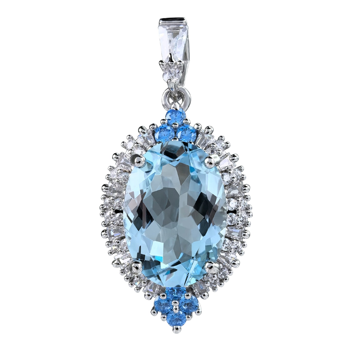 Gorgeous Rhodium Plated 925 Sterling Silver Natural Sky Blue Topaz Pendant