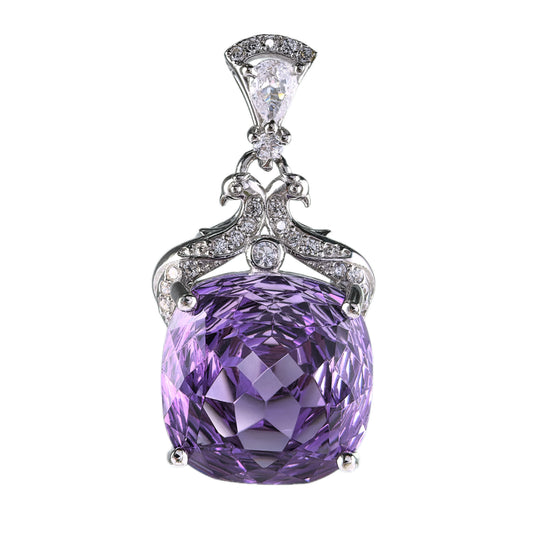 Rhodium Plated 925 Sterling Silver Natural Amethyst Pendant Millennium Cushion Cut