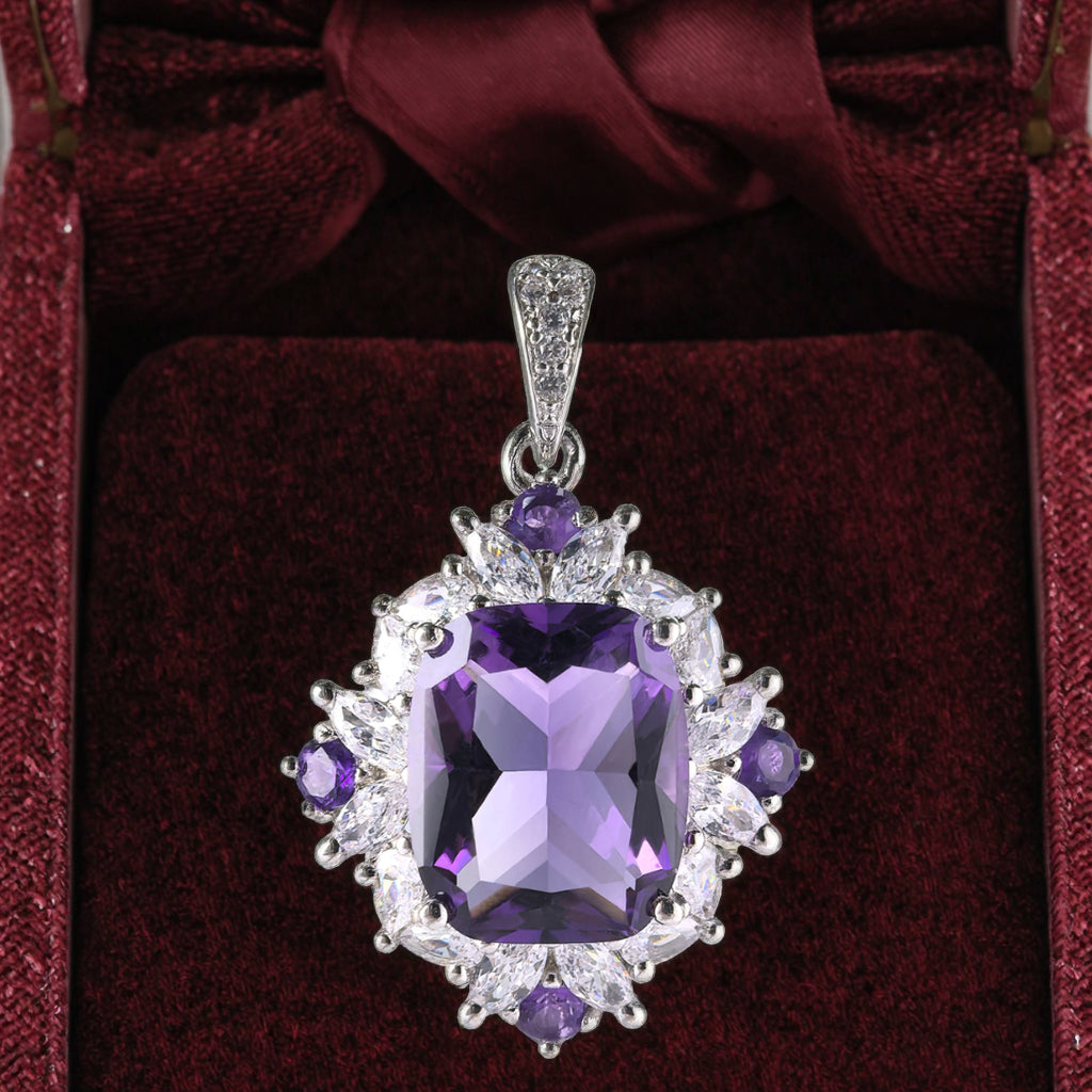 Dazzling Rhodium Plated 925 Silver Natural Amethyst Jewelry Charm