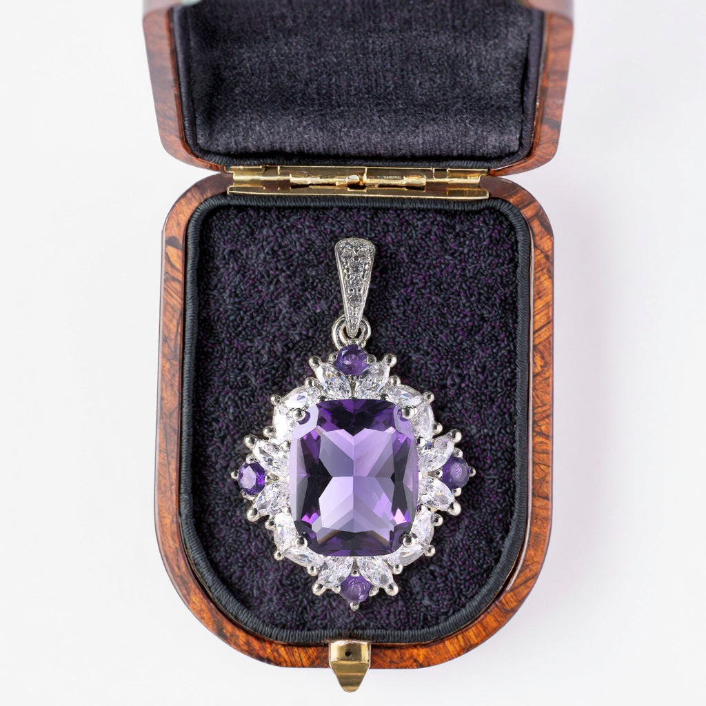 Dazzling Rhodium Plated 925 Silver Natural Amethyst Jewelry Charm