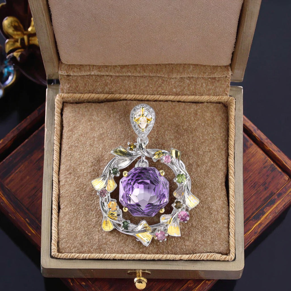 Graceful Dual Color Plated Silver 925 Natural Amethyst Garland Flower Pendant