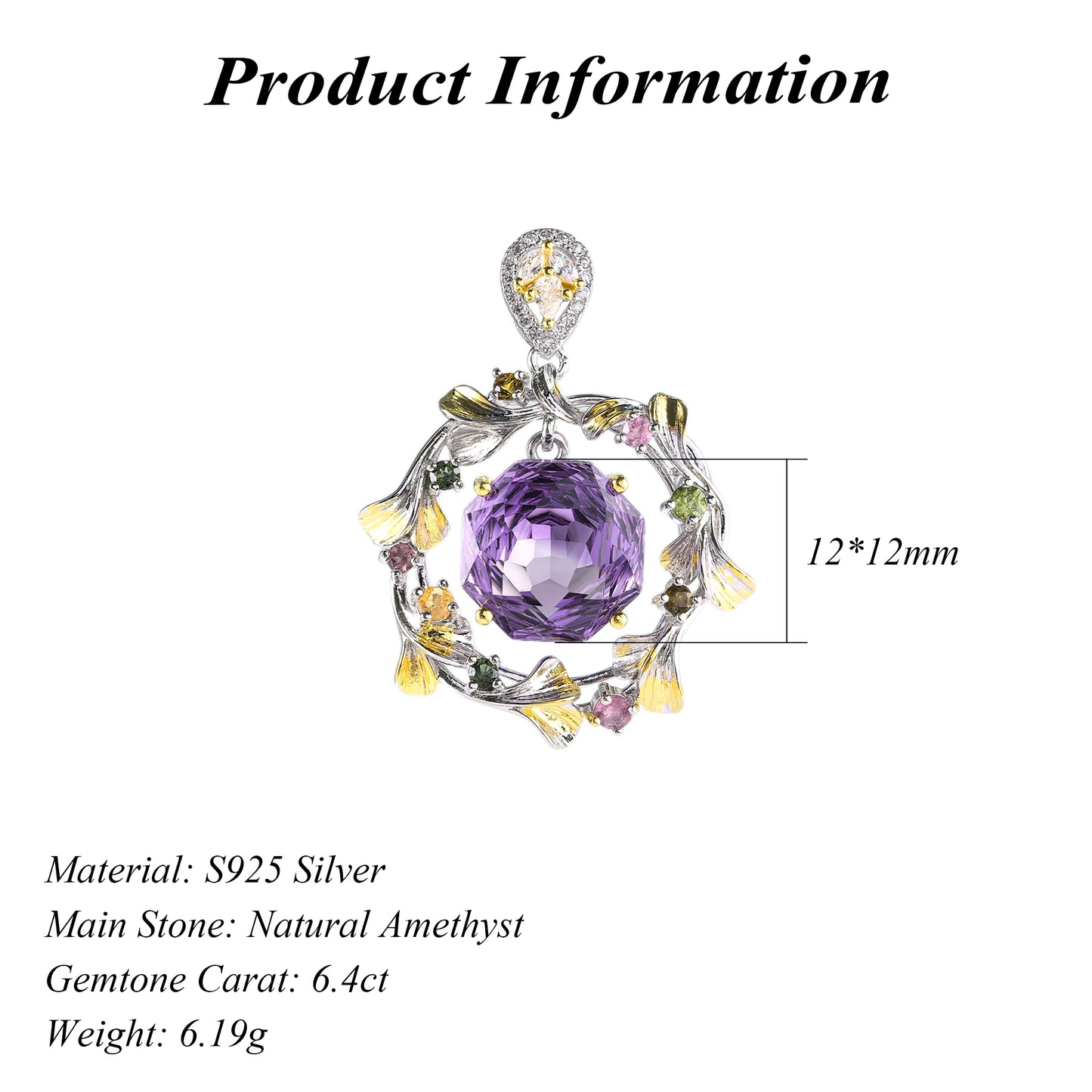 Graceful Dual Color Plated Silver 925 Natural Amethyst Garland Flower Pendant
