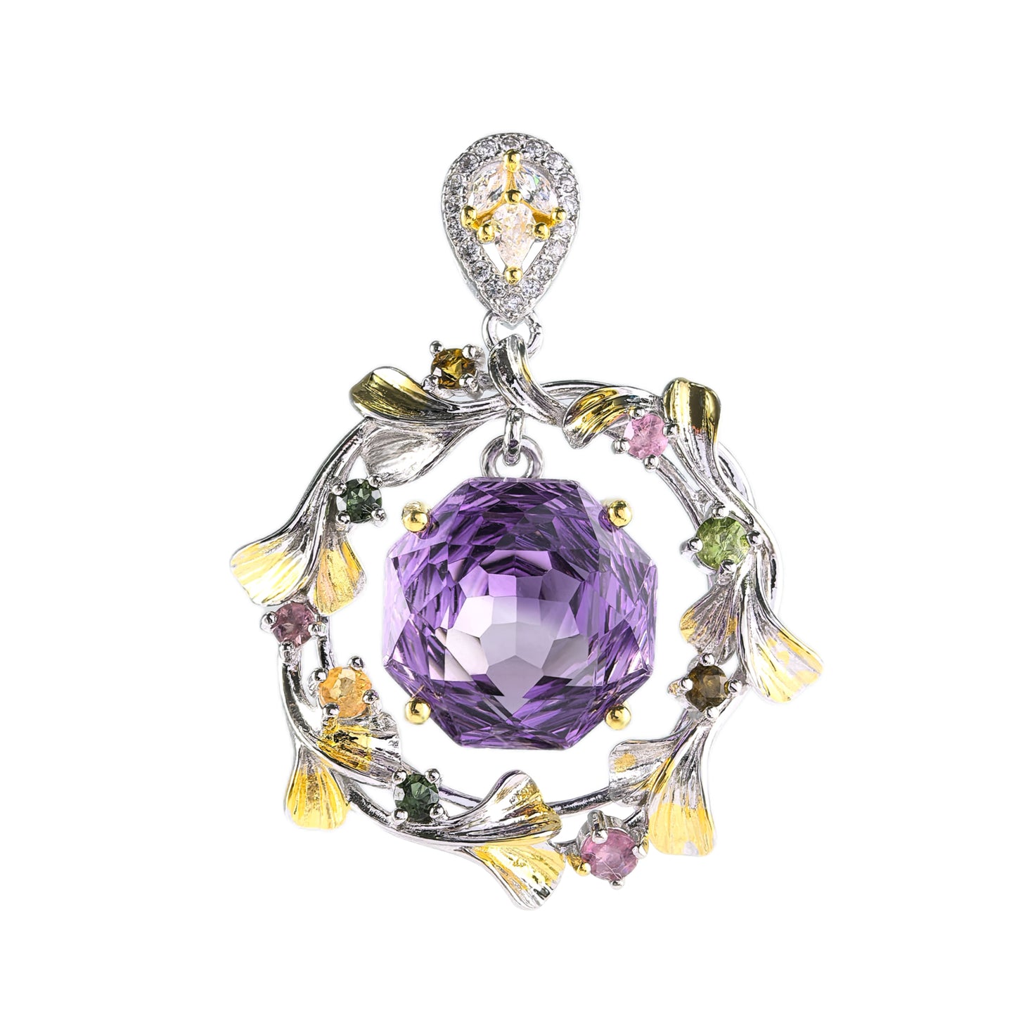 Graceful Dual Color Plated Silver 925 Natural Amethyst Garland Flower Pendant