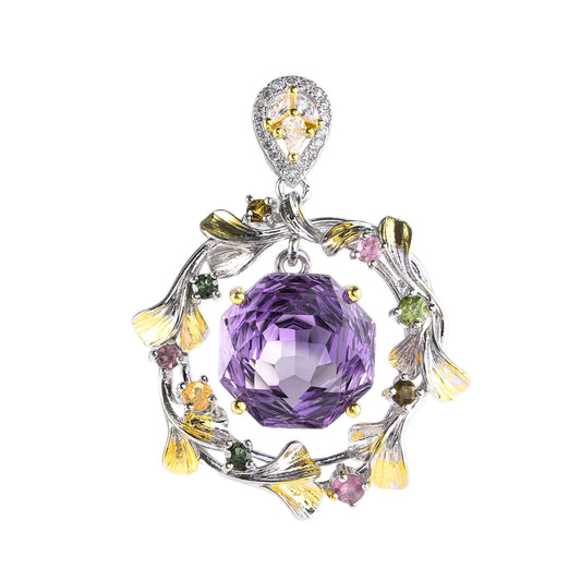 Graceful Dual Color Plated Silver 925 Natural Amethyst Garland Flower Pendant