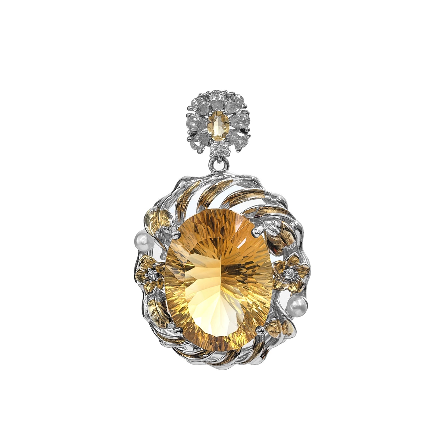 Sophisticated 925 Sterling Silver Citrine Pendant Dual Color Plated