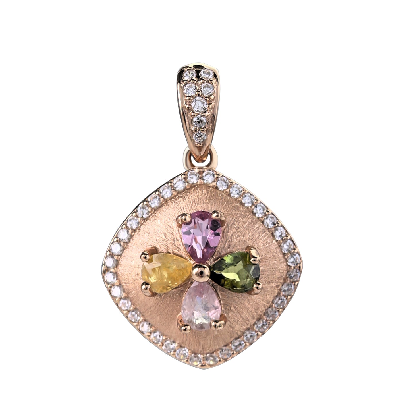 Trendy Rose Gold Plated 925 Sterling Silver Natural Tourmaline Four Leaf Clover Pendant