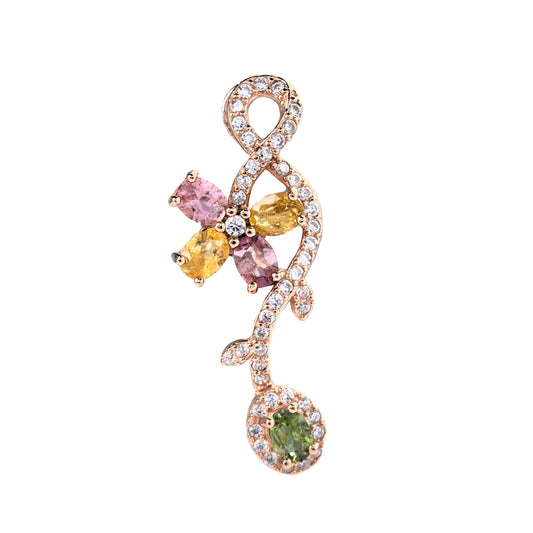 Elegant Rose Gold Plated Silver 925 Jewelry Natural Tourmaline Flower Pendant