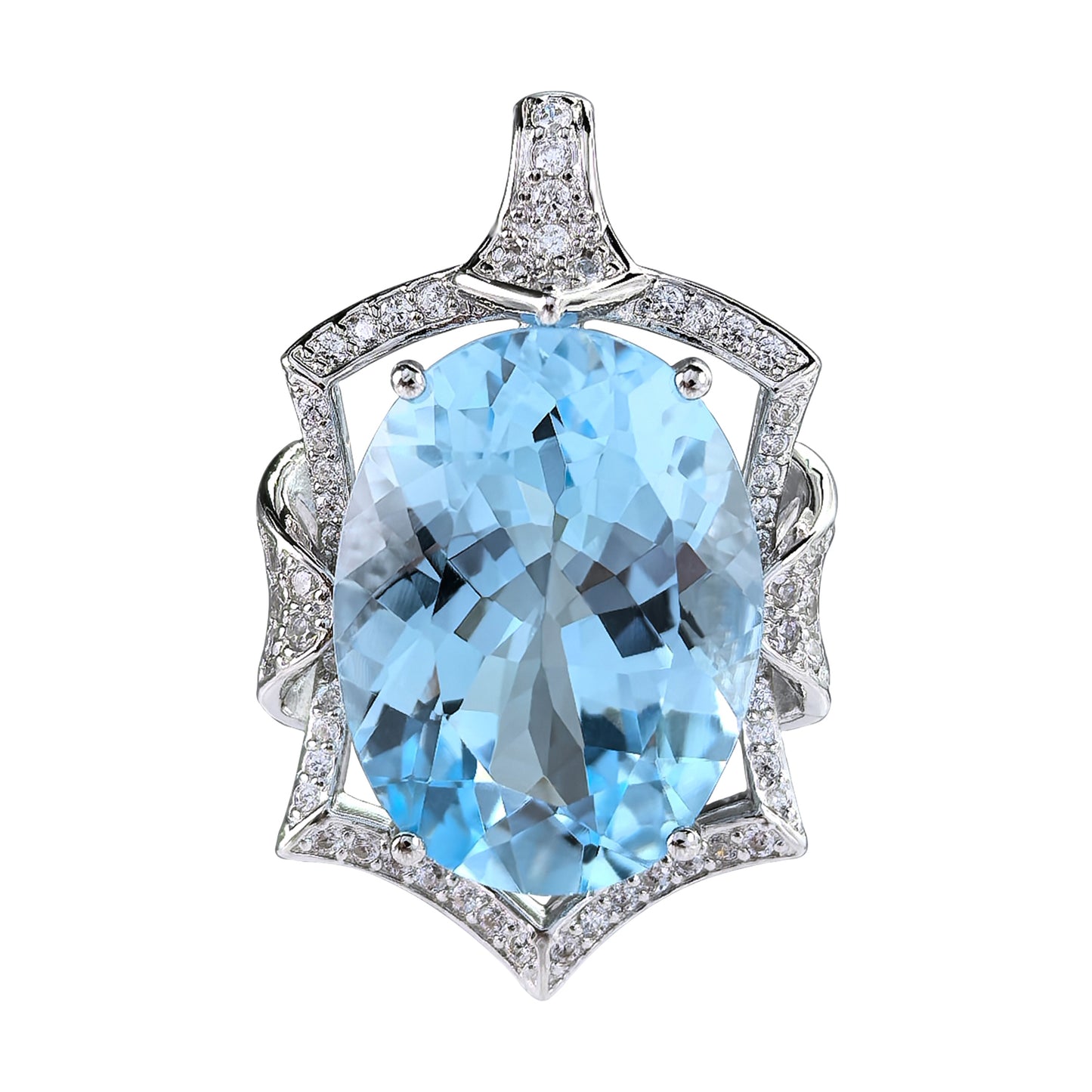 Noble Rhodium Plated 925 Sterling Silver Natural Sky Blue Topaz Pendant