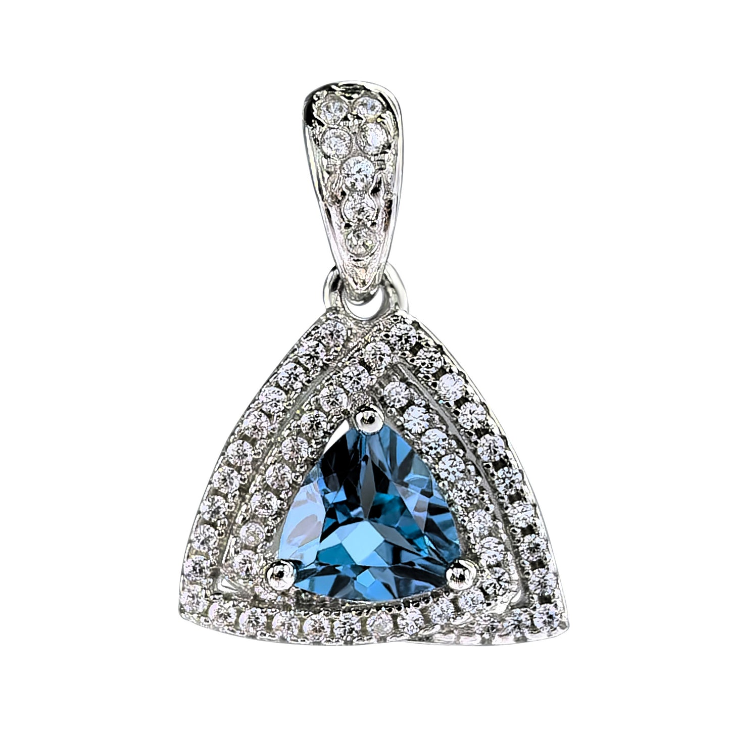 Sparkling Rhodium Plated Silver 925 Jewelry Natural London Blue Topaz Pendant